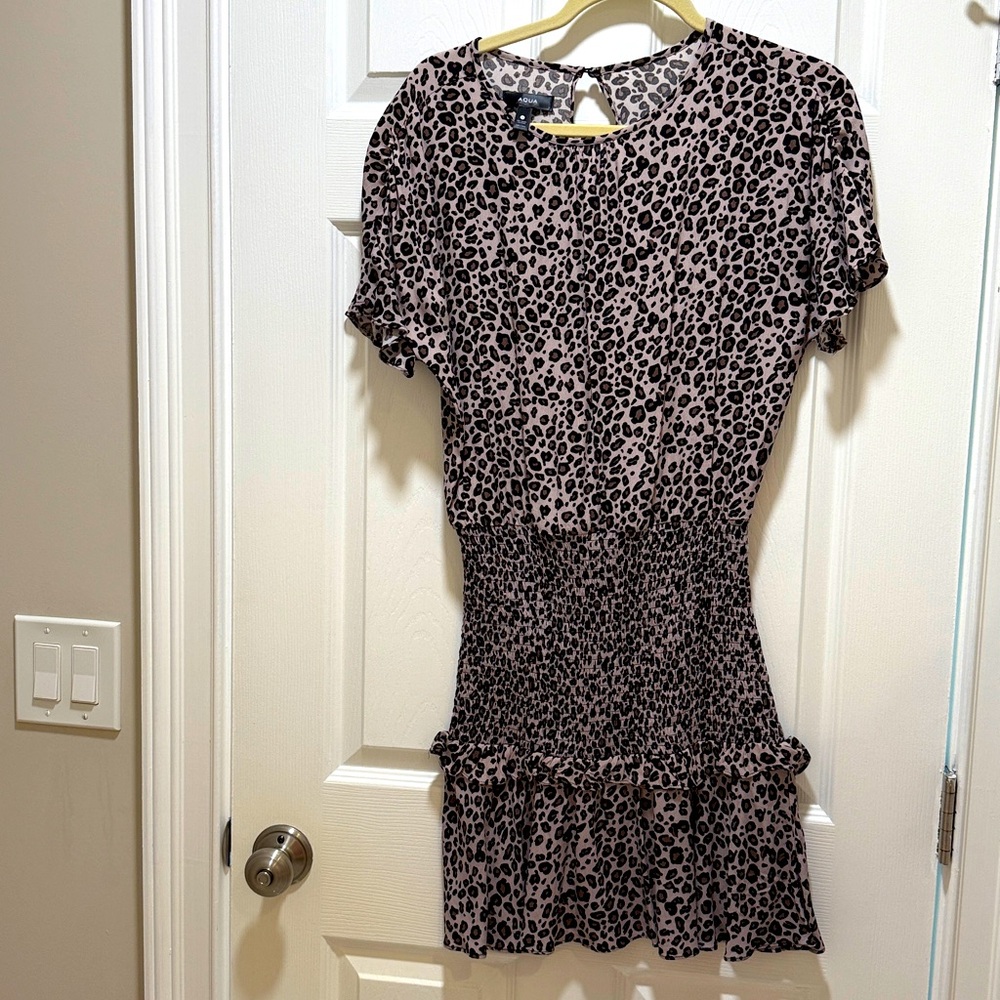 Aqua Black and Cream Leopard Midi Dress